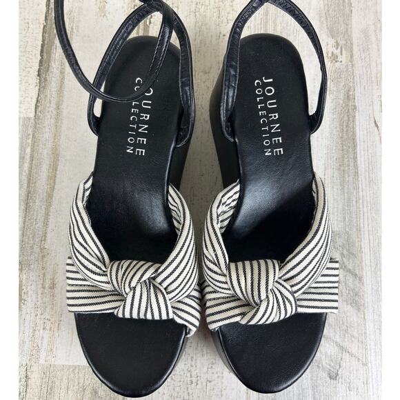 Journee Collection Womens 9.5 Lailee Black White Buckle Platform Sandals NEW - Picture 2 of 8
